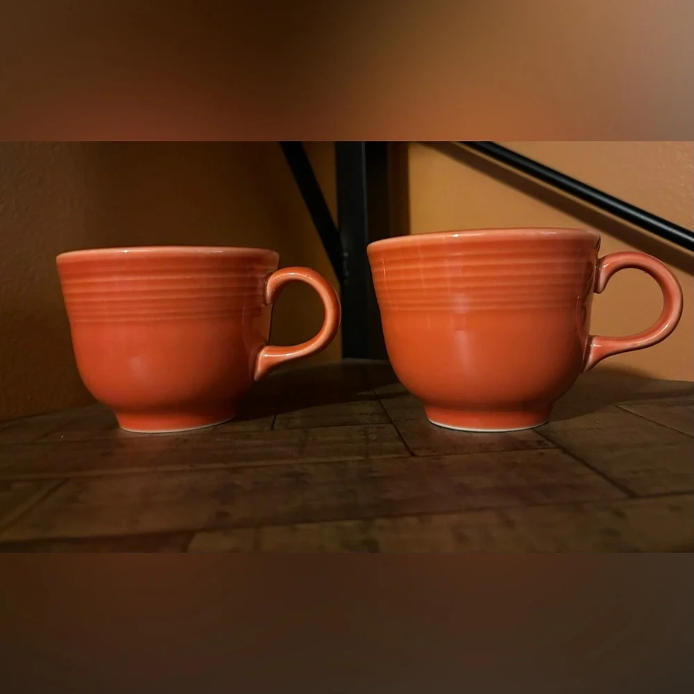 Fiesta Ware by‎ Homer Laughlin Persimmon Set of 2 Tea Coffee Cups 8 oz. Pottery